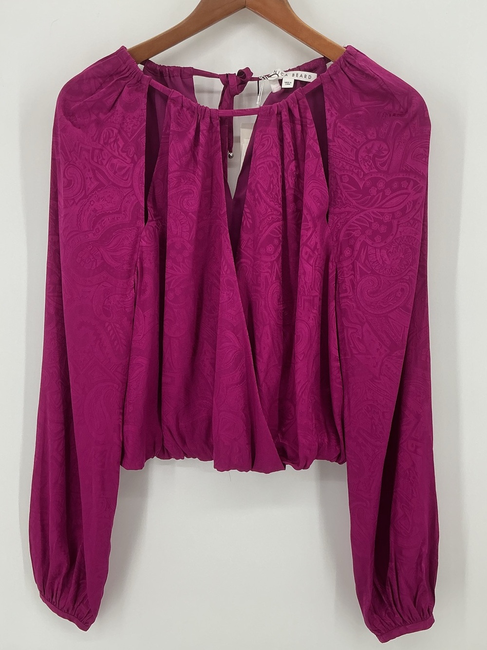 Veronica Beard Sionne Printed Surplice Blouse Magenta Pink NWT Size 4 - Picture 7 of 11